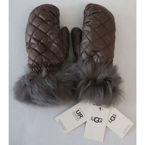 UGG 17413 Women Sz S/M Gray Genuine Leather Palm Quilted All Weather Mittens - Picture 1 of 5